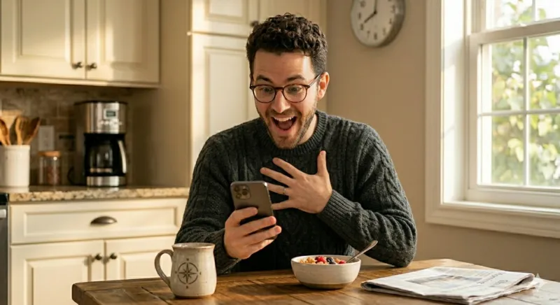 Business owner excited to discover shipping refund on his phone